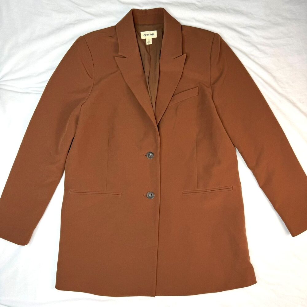 Open Edit Longline Rust-Brown Two Button Closure Jacket Blazer Size S - Picture 3 of 8